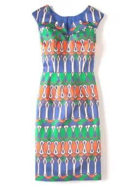 Boden Sheath Dress 6R Mod Print V Neck Sleeveless Structured EUC